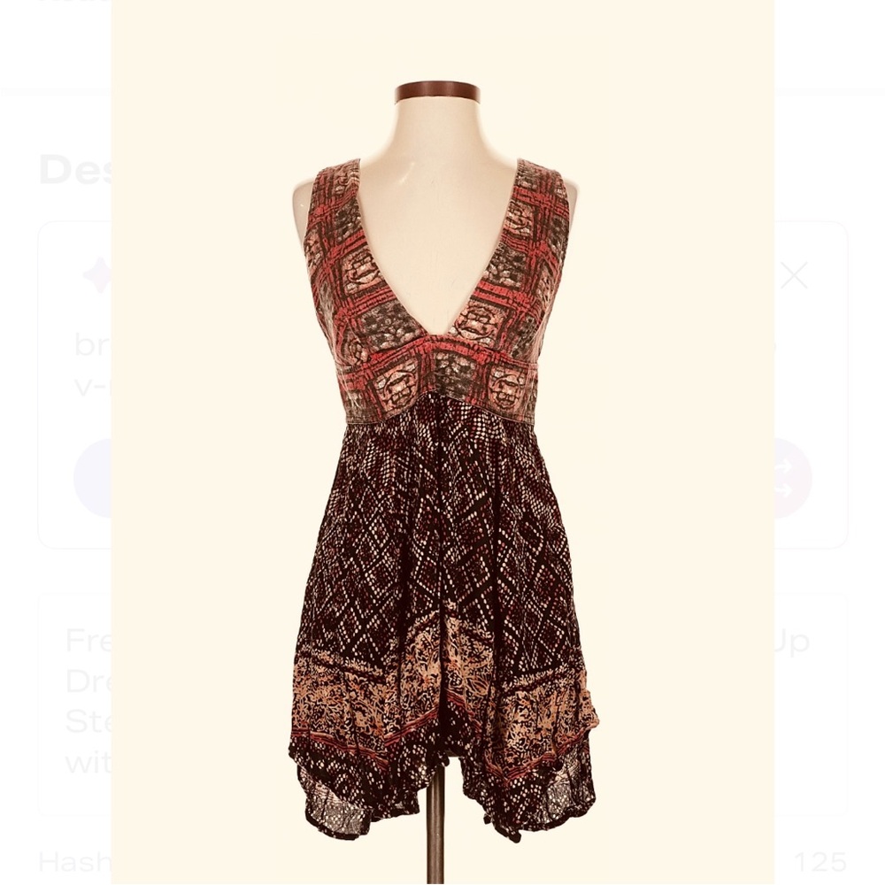 Free People Red and Black Patterned Multi-Print Lace-Up Dress